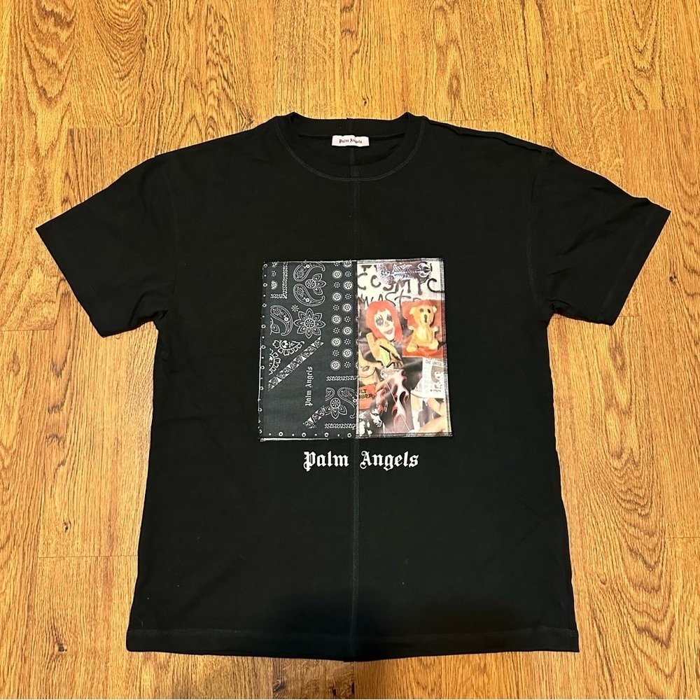Palm Angels Black Short Sleeve Crewneck Bandana Collage Shirt Size Large